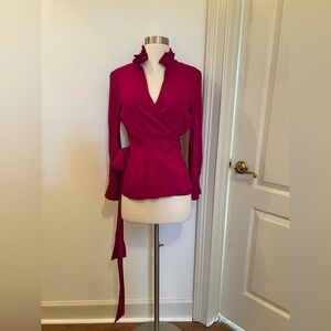 Diane Von Furstenberg Silk Fuchsia Wrap V-Neck Blouse